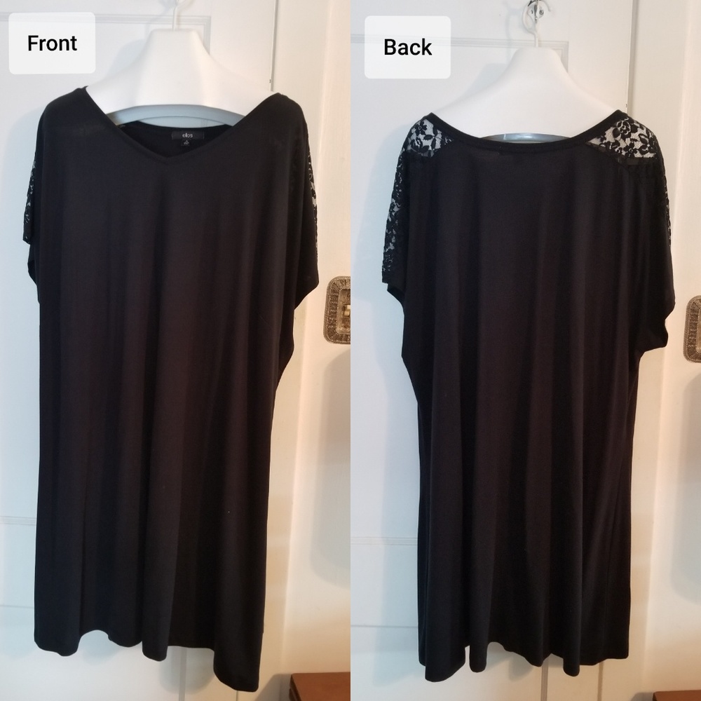 3X (30-32)T-Shirt Dress with Lace Shoulder Inserts